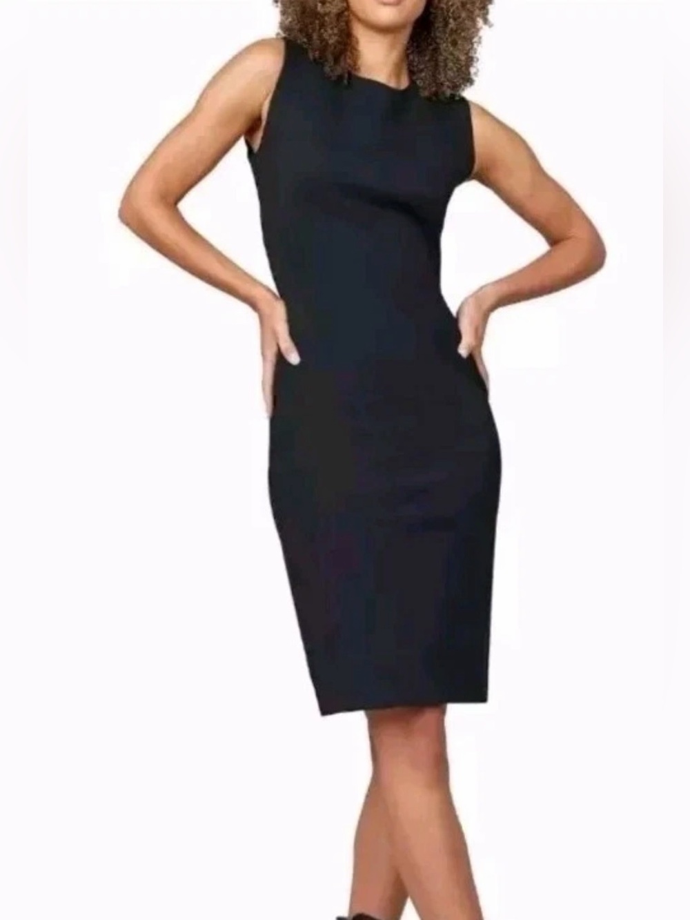 SPANX The Perfect Sheath Dress Black Ponte Midi Knee Length M Medium